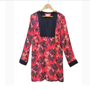 Anthropologie Long Sleeve Pink Floral & Birds Short Dress Sm